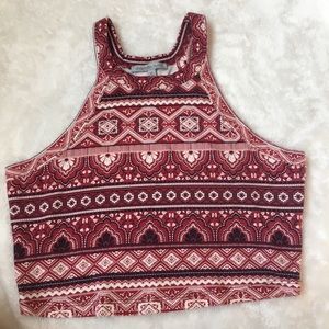 red aztec printed crop top
